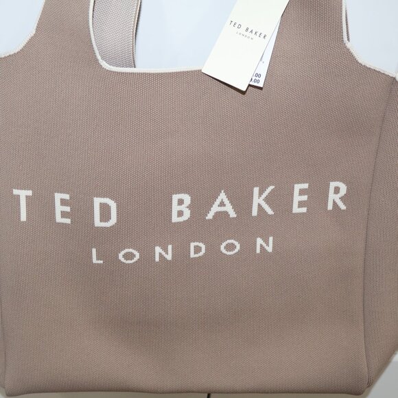 TED BAKER London Nora Knit Beige/Taupe Logo Tote LARGE NWT - Picture 13 of 13